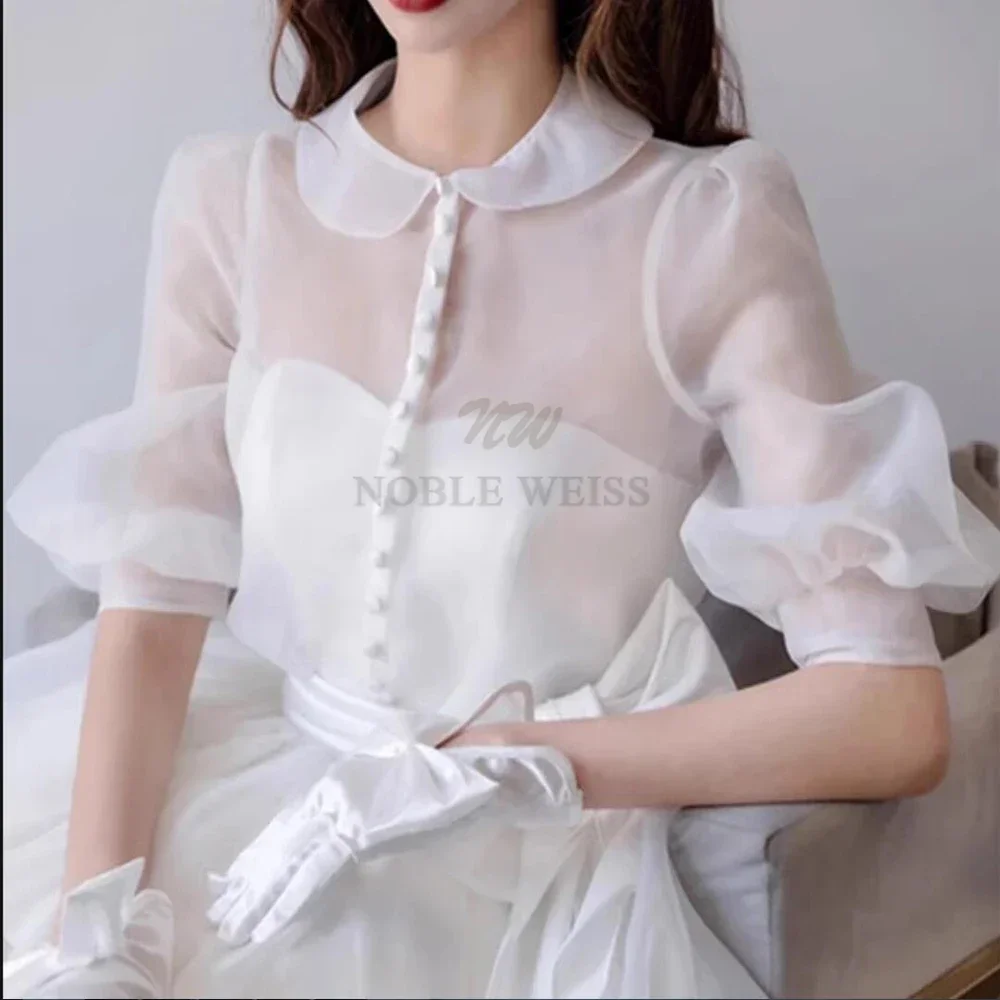 Jaqueta de casamento de manga curta organza gola redonda bolero jaquetas casaco de festa de noiva envoltório de noiva personalizado