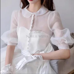 Chaqueta de boda de manga corta, chaquetas Bolero con cuello redondo de Organza, abrigo de fiesta para novia, abrigo nupcial personalizado