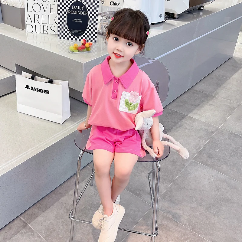 2023 Summer Children Clothing Sets for Baby Girls Floral T Shirt Shorts 2 Pcs Kids Sportswear Princess Clothes Outfits 2-8 Years