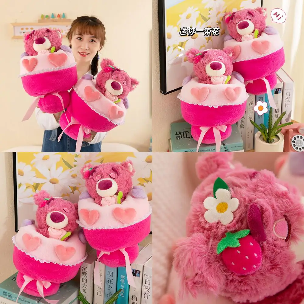 

Кавайный клубничный медведь, плюшевая игрушка, мягкая кукла, подарок на день рождения для детей, подарок на день Святого Валентина, милый цветочный букет Тедди