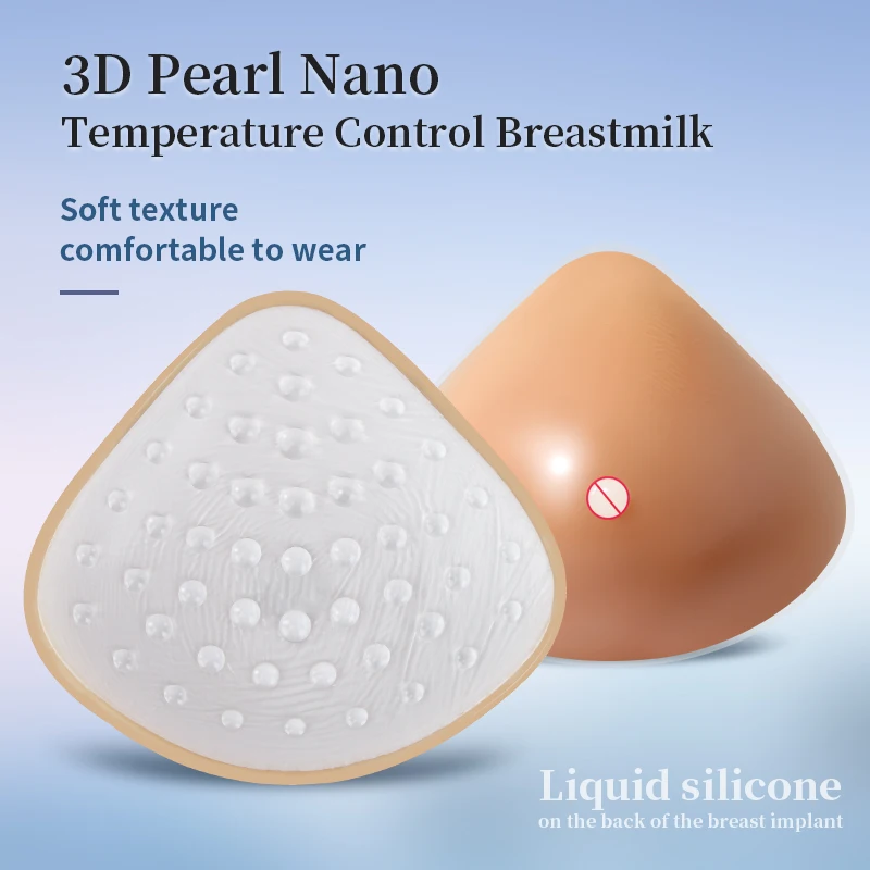 ONEFENG 3D Nano Pearl Temperature Controlled Prosthetic Breast Form Safe Silicone Breast Form Triangle Prosthesis Bra Pad