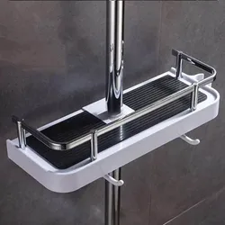 Bathroom Shower Storage Rack Organizer No Drilling Lifting Rod Shower Head Holder Shower Gel Shampoo Tray Holder Pole Shelves