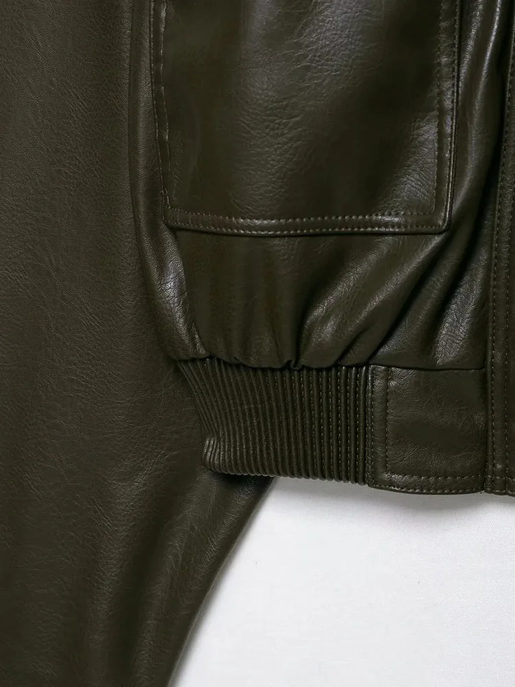 المرأة 2025 الخريف الشتاء سحابات قصيرة سترات من الجلد المرأة عادية التلبيب زر كم كامل معطف سيدة شيك الشارع الشهير