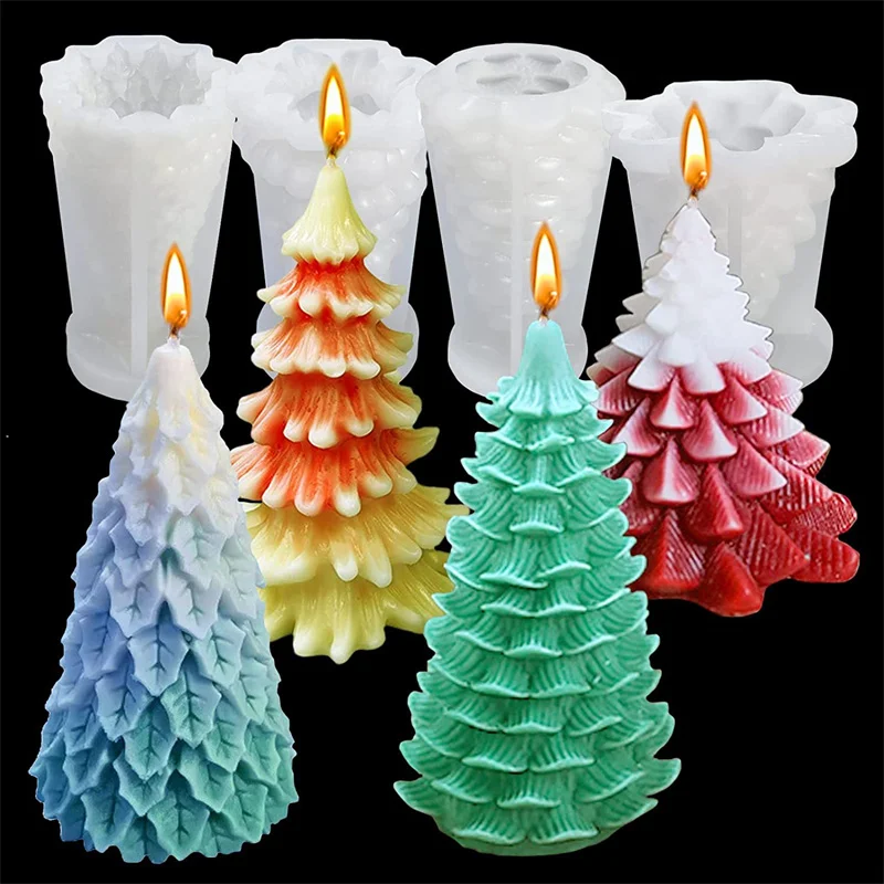 3D Christmas Decor Candle Silicone Mold for DIY Christmas Tree Aromatherapy Resin Plaster Mould Handmade  Chocolate Cake Making