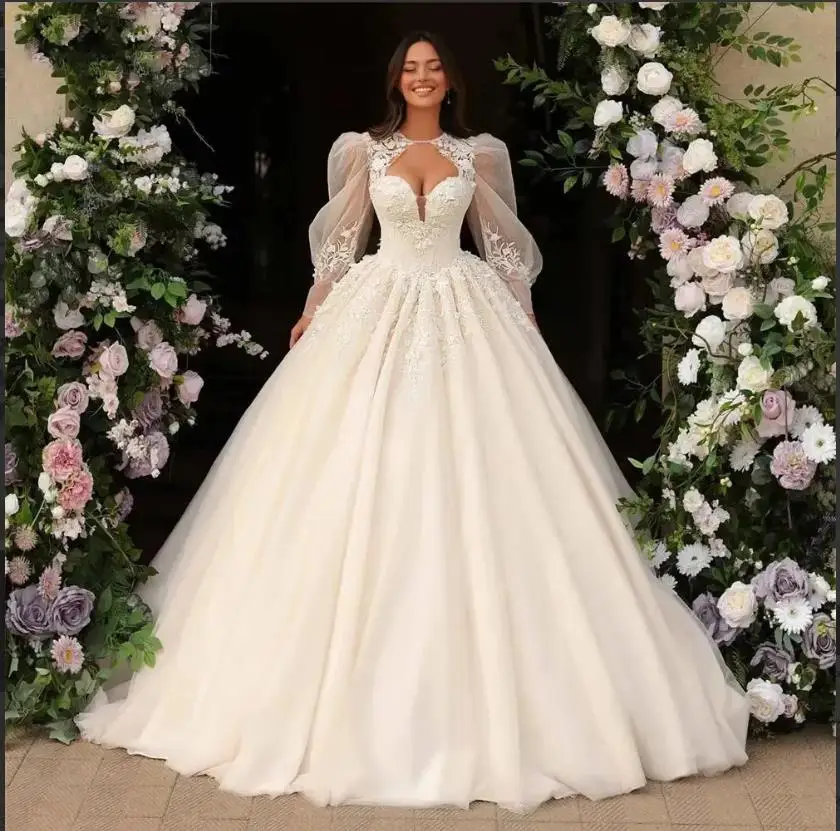 تخصيص مشد الكرة ثوب الزفاف فستان الحبيب مفتوح الظهر منتفخ الأكمام svativi ellesее vestido de novia