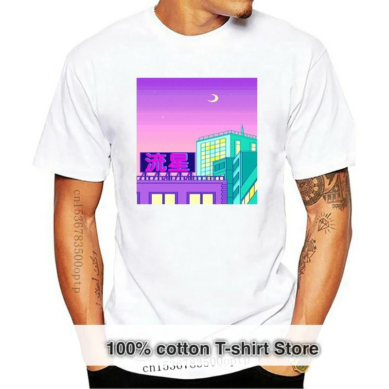 2024 Fashion Men T shirt Neon Tokyo Shooting Star Vaporwave Shirt 100% Cotton