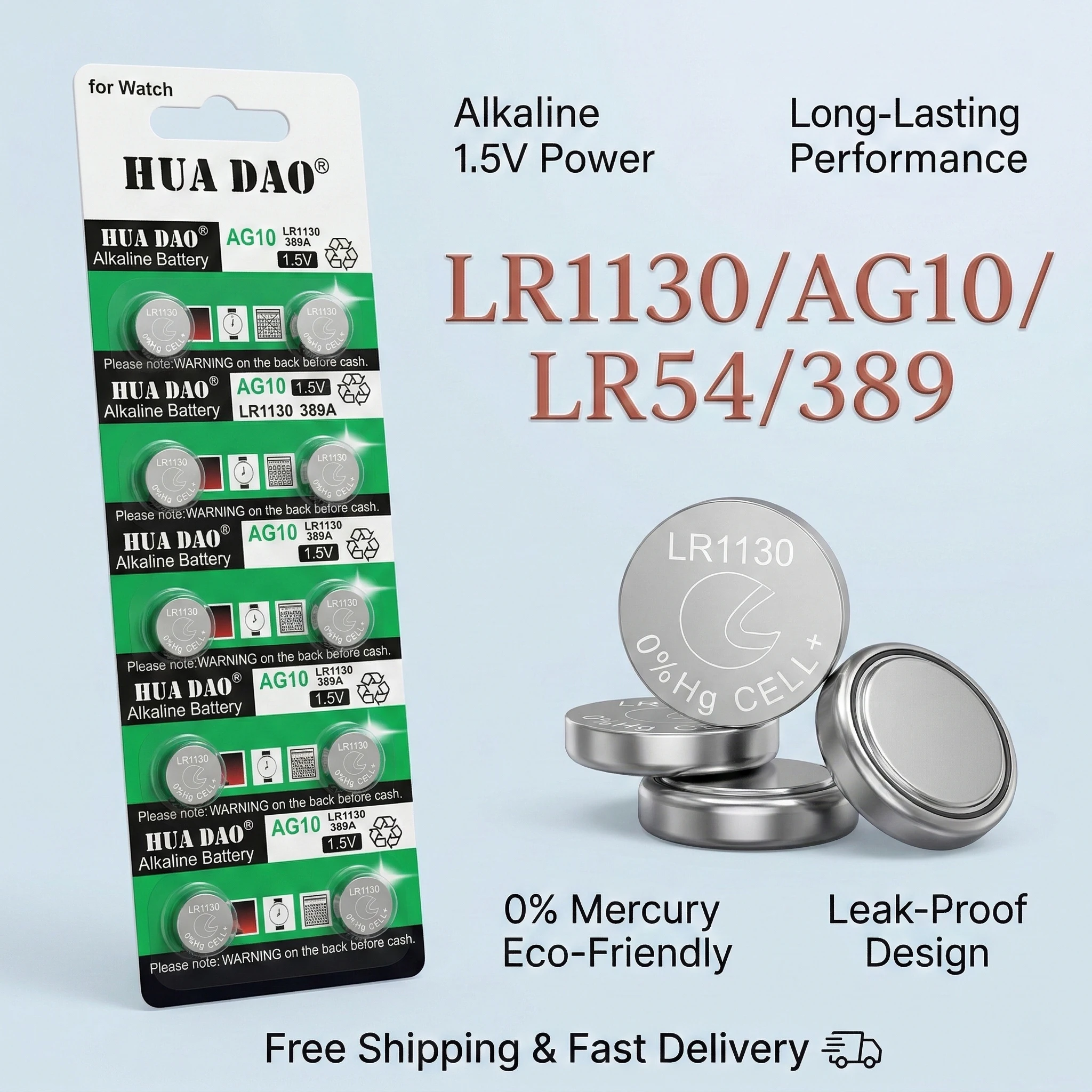 

LR1130 AG10 SR1130 389A L1131 LR54 Alkaline Button Batteries 1.55V for Watch Hearing Aid and Small Electronics