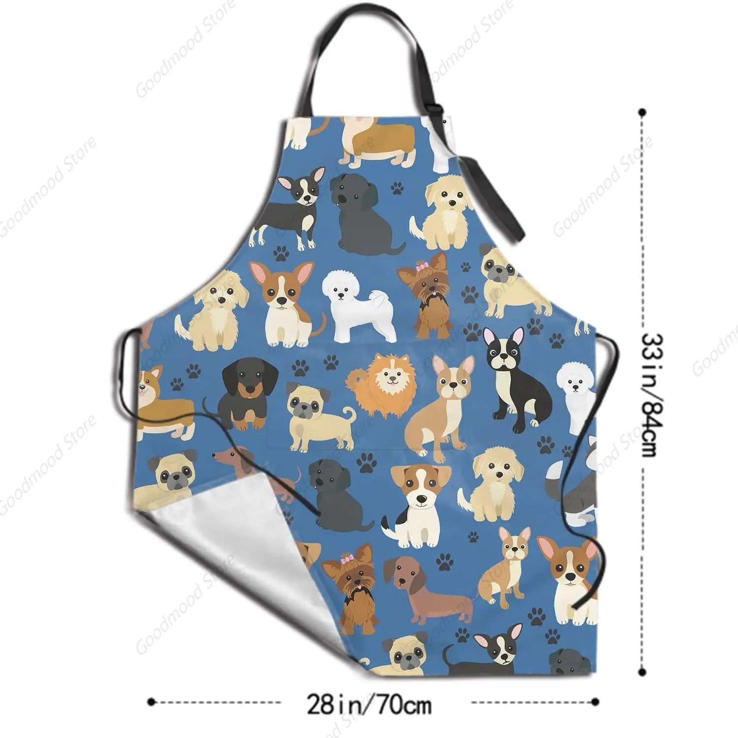 Cute Dogs Pets Apron with 2 Pockets and Adjustable Neck Waterproof Stain Resistant Dog Paw Dog Grooming for Women Men Kitchen