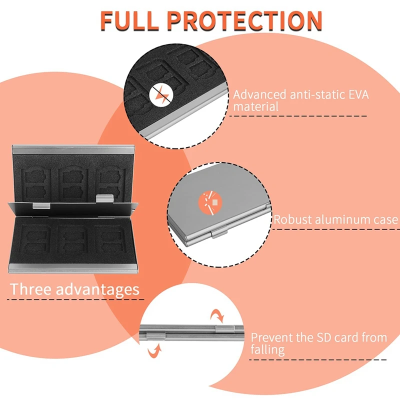 Aluminum Alloy SD & TF Card Holder Case Double-Layer Large Capacity With EVA Slots For 6 SD Cards And 12 TF Cards 1 Pcs