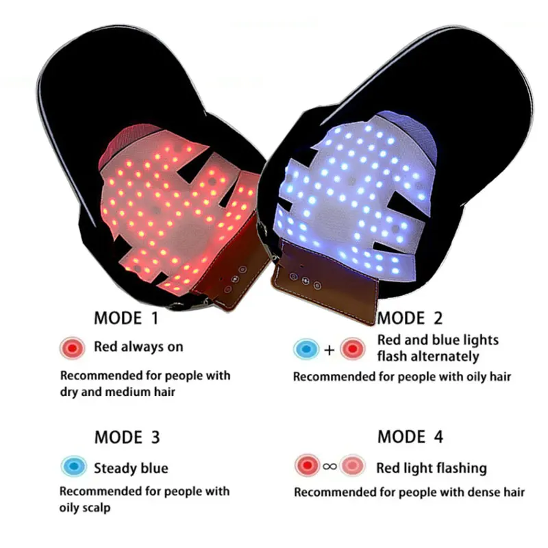 70Led Infrared Red and Blue Light Therapy Device Hair Growth Cap Anti Hair Loss Head Vibration Massager Heating Hat Rechargeable