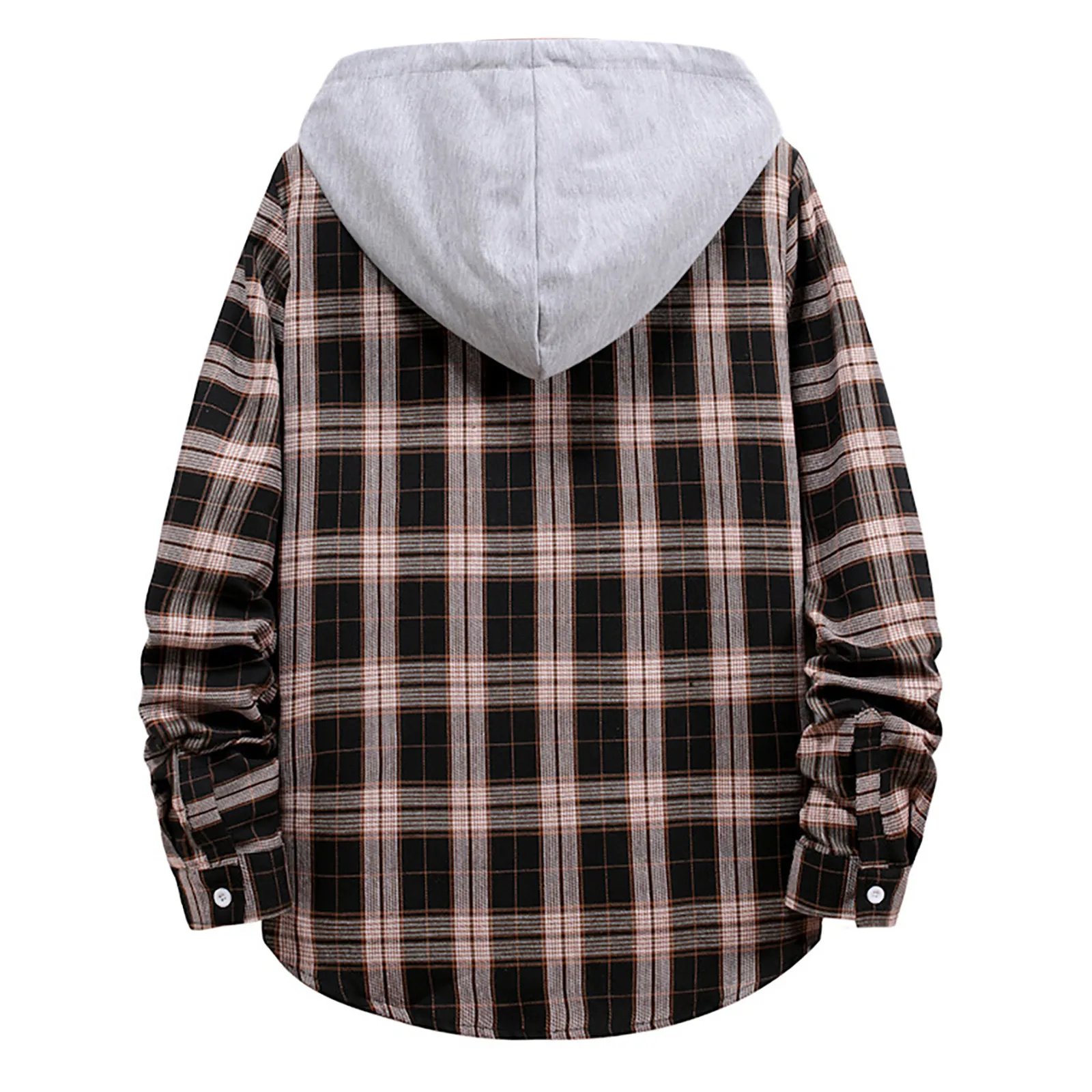 Men Casual Plaid Shirt Hooded Shirts Oversized Casual Shirt Men\'s Clothes European American Style Handsome Holiday Checked Shirt