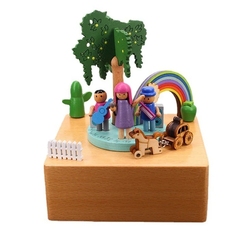 

Novel Personality Wooden Music Box Home Decoration Crafts Carousel Children's Birthday Girlfriend Valentine's Day Gift 11x15cm