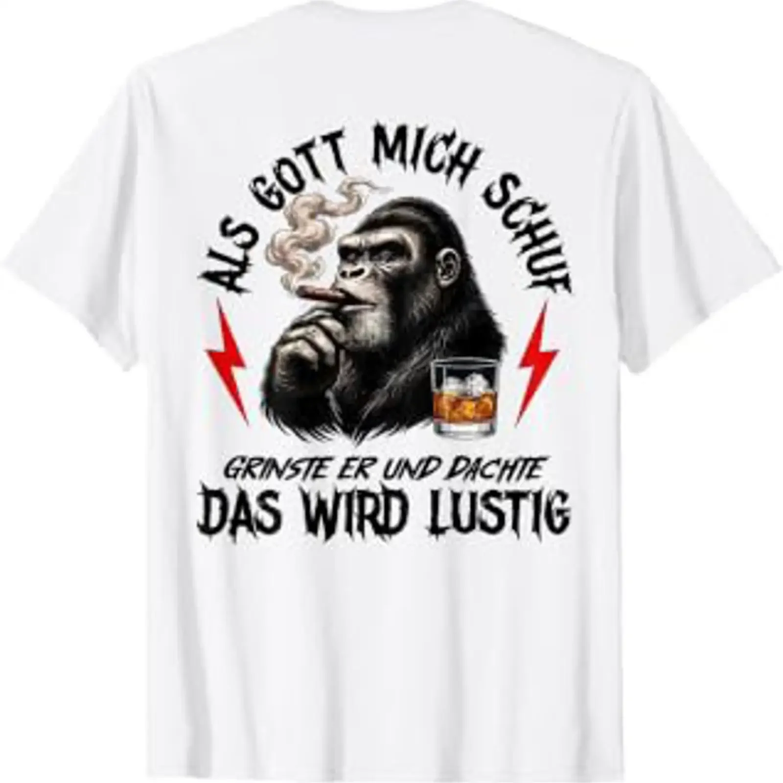 T shirt with German text Als Gott Mich Schuf Grinste Er Und Denkte Language vintage Washed Stylish Slightly Stretched Casual