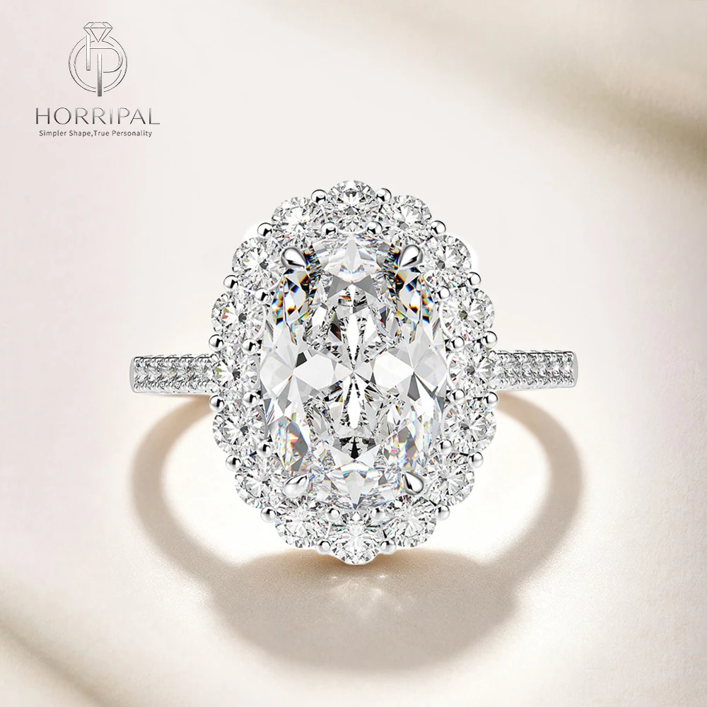 HORRIPAL D Color 8*12mm 4.5CT Oval Cut Moissanite Halo Ring For Woman S925 Sterling Silver Wedding Diamond Band Luxury Jewelry