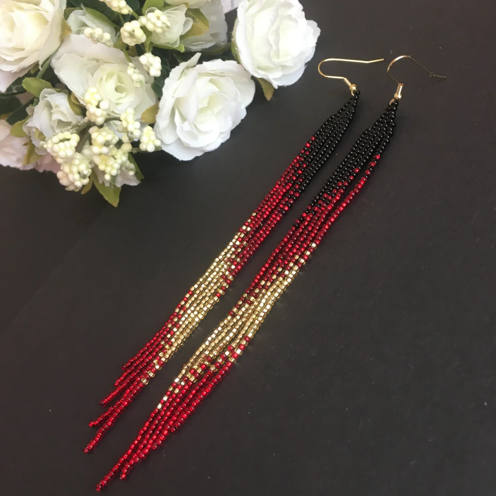 ZGMXR  Rice bead earrings  Tassel Bohemia  Gradation color Hand weaving Alloy Woman Fashion Simple Creativity Beaded earrings