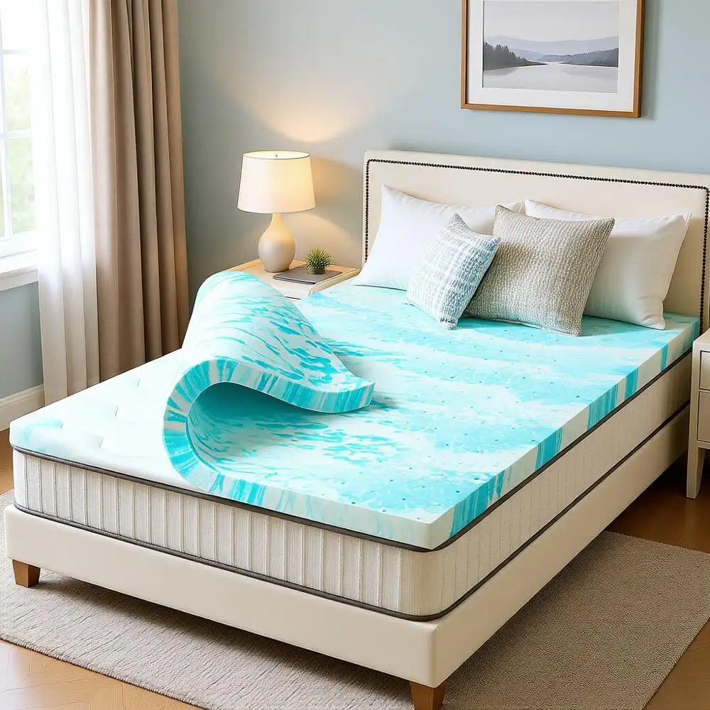 

3 Inch Thick Memory Foam Gel Cooling Topper for King Beds, Sleeper Sofa, RV, Camper - Certified, Ventilated & Breathable