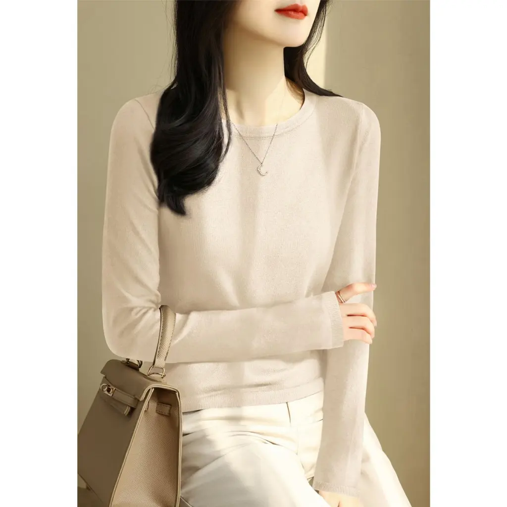 

Women's Autumn Thin round Neck Long Sleeve Sweater Loose Fit Wool Top Base Layer Fashionable Outerwear for