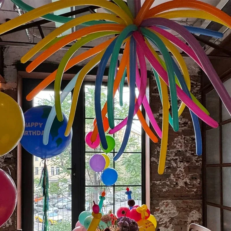 

1SET Colorful Long Strip Balloons Set Bright Dopamine Colors Latex Balloons for New Year Anniversary Celebration Backdrop Decor