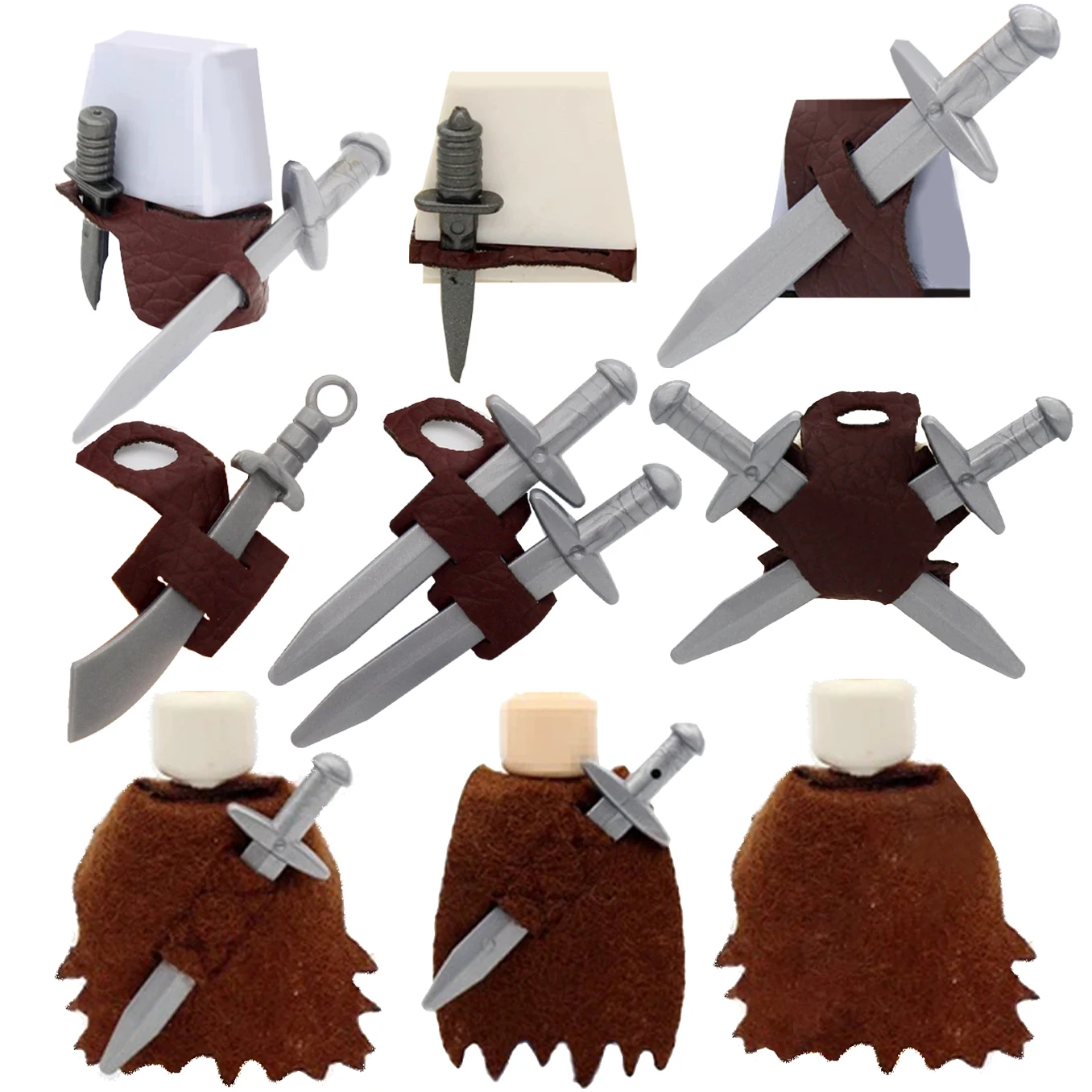 Image of MOC Mittelalterlicher Jägerumhang Kriegercape Stoff-Bausteine Ritter Schwertgurt Bausteine Spielzeug Kinder Geschenk