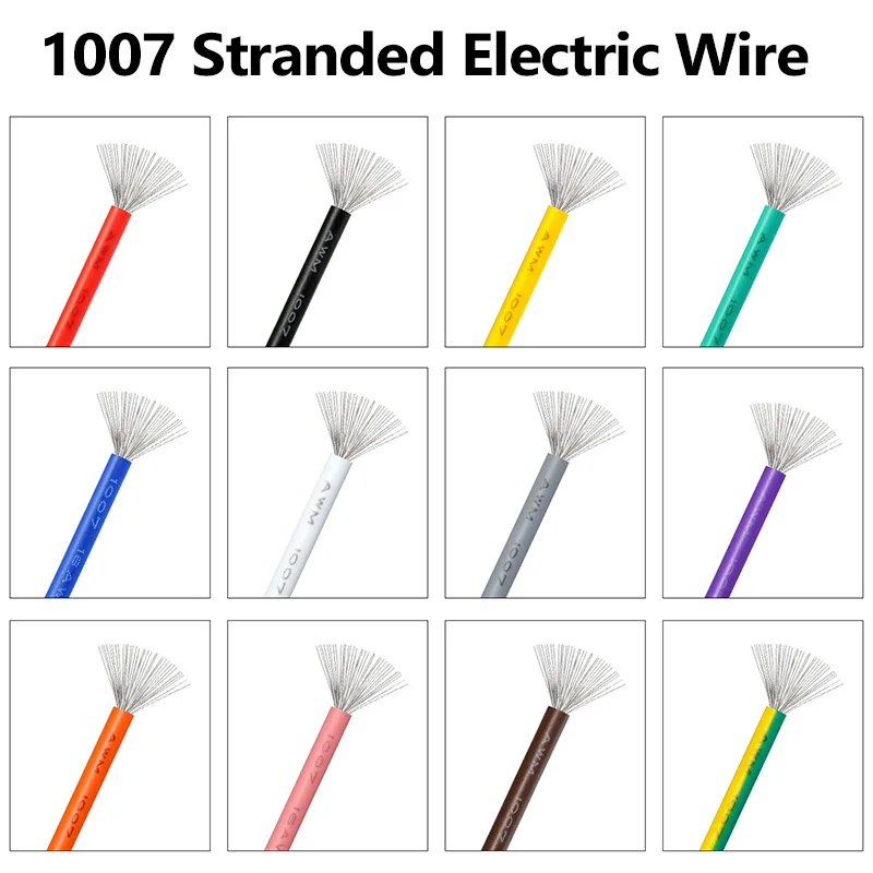 UL1007 300V Tinned Copper Stranded Wire 30/28/26/24/22/20/18/16AWG 12Colors PVC Insulation Tin-plating Copper Electronic Cable