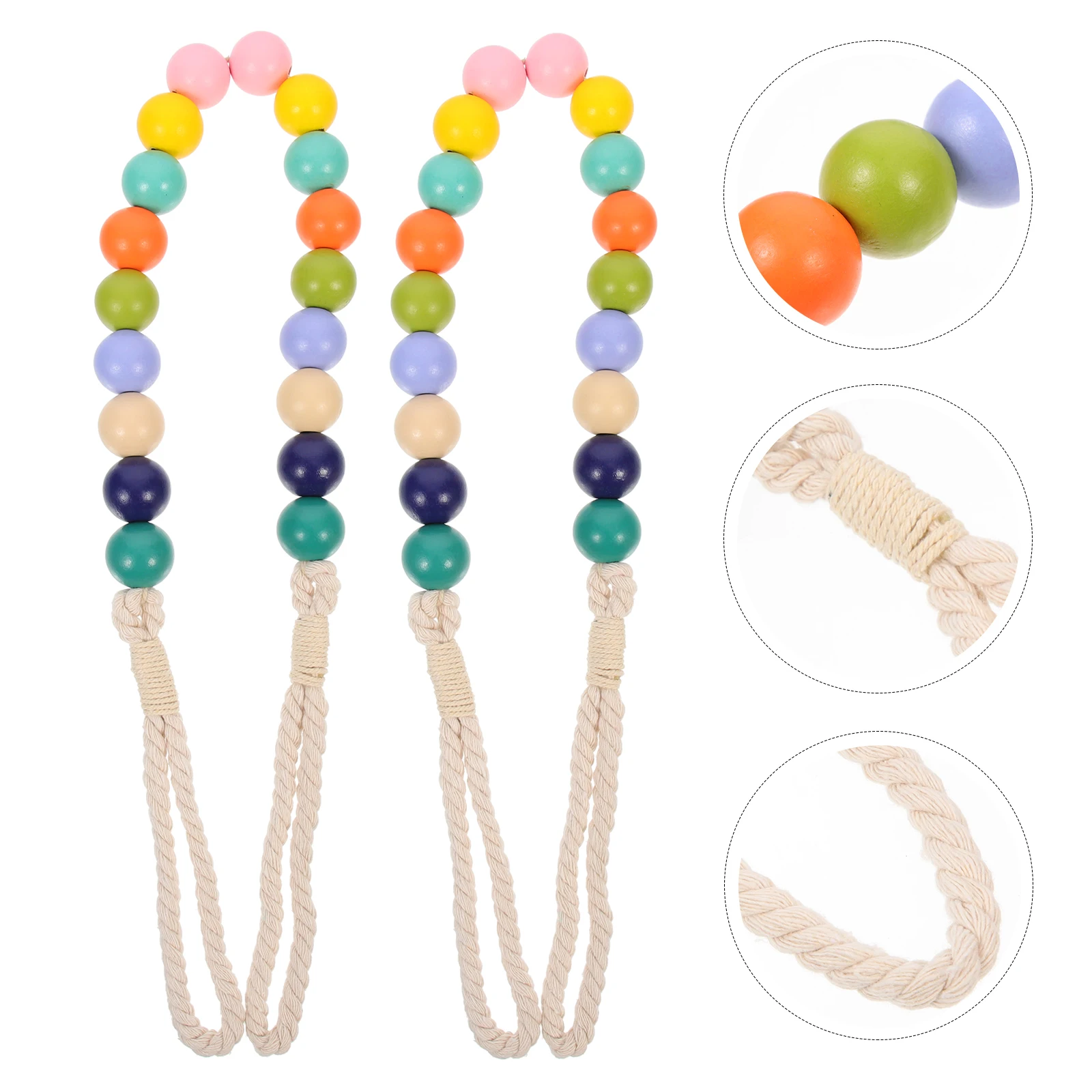 

2Pcs Curtain Tiebacks Wooden Beads Holders No Punching Colorful Accessories Smooth Edges Living Room Bedroom Decorative