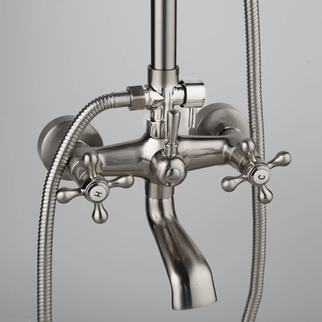 KEMAIDI Shower Faucets Set Nickel Brushed Adjustable Rain Shower Bar Cold and Hot Water Mixer Wall Mounted Shower sets
