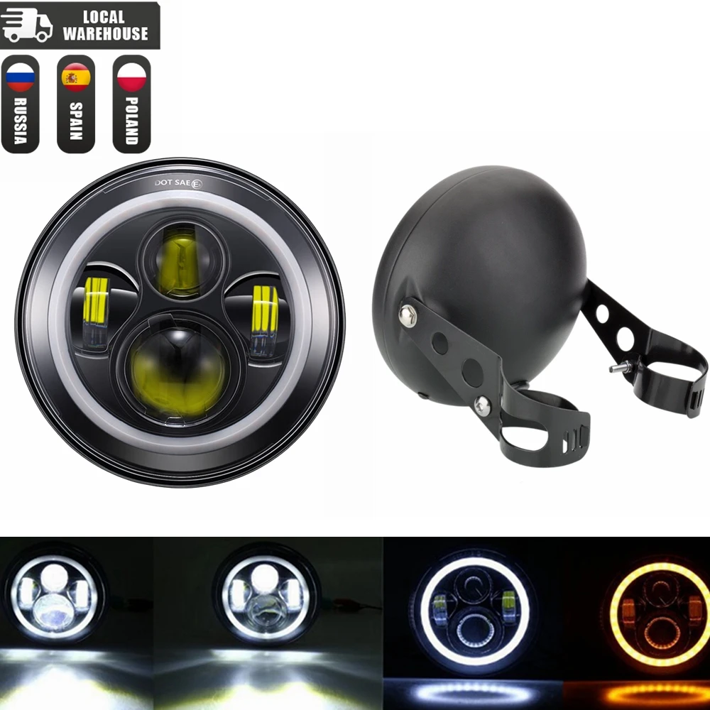Universele 7 "Led Motorfiets Koplamp DRL H4 Koplamp Voor Honda Yamaha Suzuki Victory Kawasaki 7.5 Inch Lamp Behuizing Accessoires