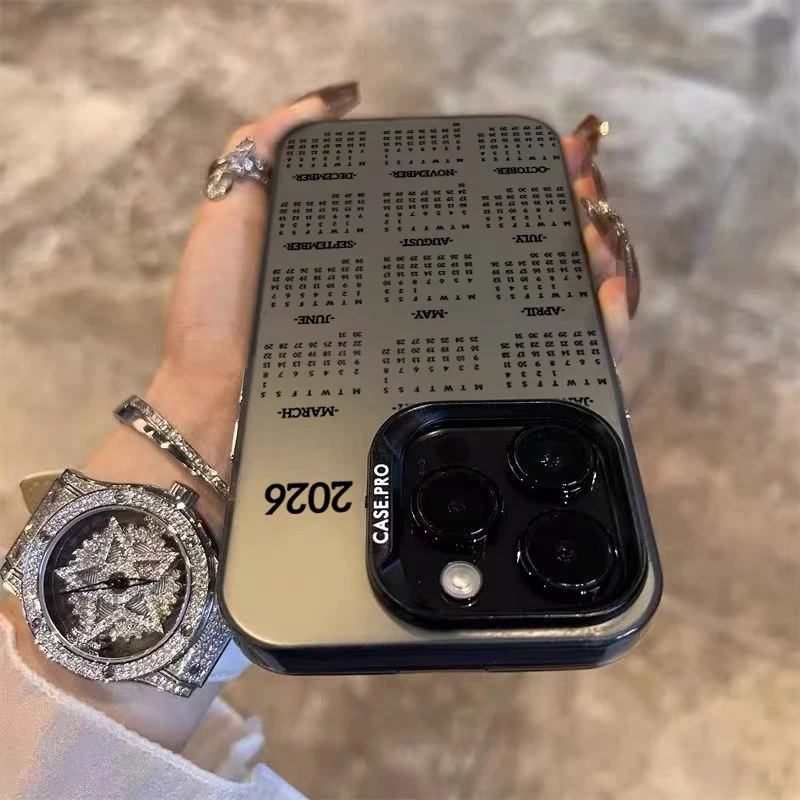 سنة جديدة سعيدة 2026 التقويم رسائل الليزر قضية الهاتف آيفون 11 12 13 14 15 16 17 برو ماكس XS XR X 7 8 زائد 16E 17 غطاء الهواء