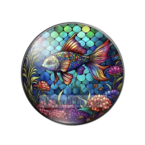 Fashion Cartoon Fish zebra turtle Illustrations 12mm/18mm/20mm/25mm Round photo glass cabochon demo flat back Making findings