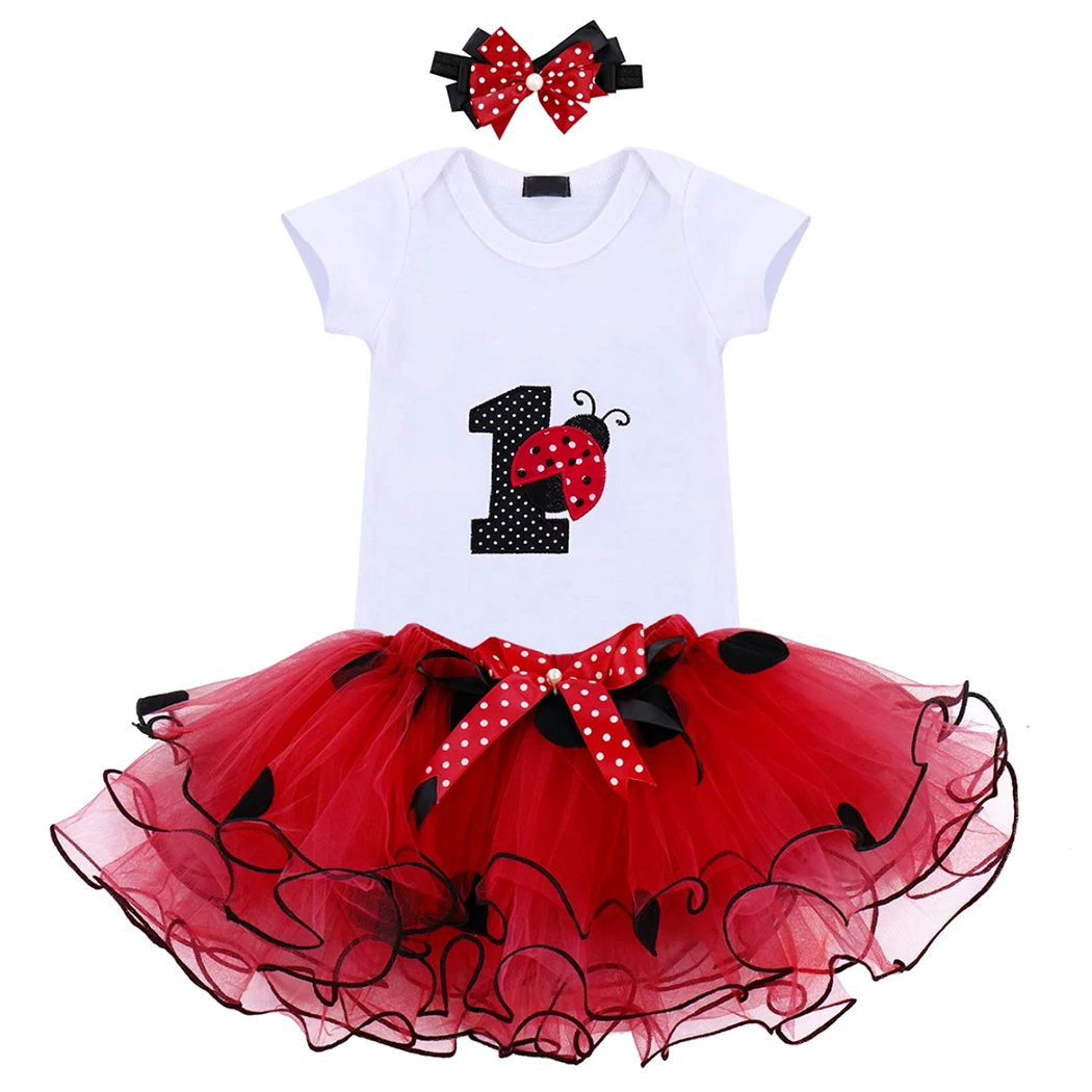 Jurebecia Baby Girls 1st Birthday Outfits Letter Onesies Tops Tutu Skirt With Headband Clothes Set 2 Years Birthday Dress