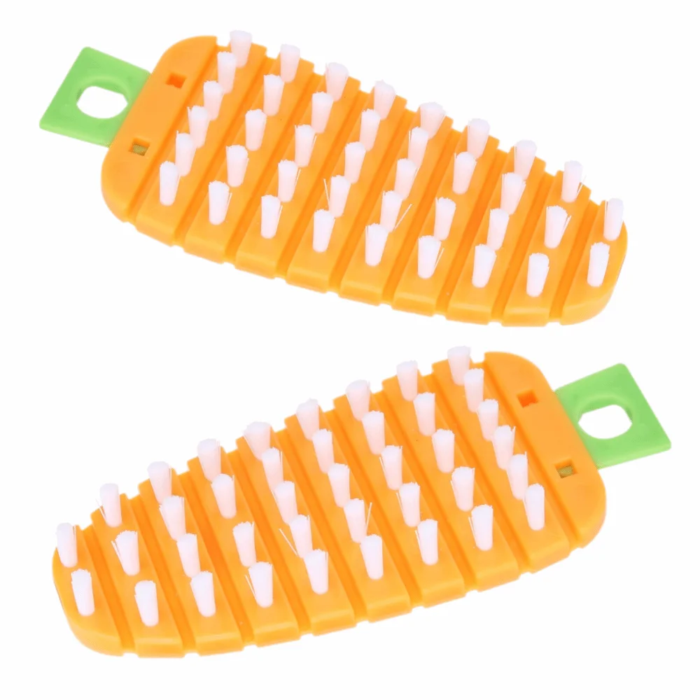 2pcs Carrot Shape Vegetable Brush Flexible Design Bendable Bristles Potato Scrubbing Brush Hanging Hole Kitchen Scrubber