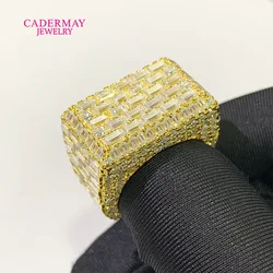 Hiphop Jewelry D VVS Moissanite Square Ring Custom Iced Out Emerald Cut Baguette Cut 925 Sterling Silver Championship Ring Men