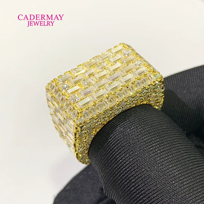 Hiphop Jewelry 925 Silver Big Size Square Ring Custom Iced Out Emerald Cut Baguette Cut Moissanite Rings Men Gift Party Rapper
