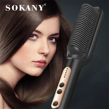 Image Preheated Hair Straightening Comb - Gentle On Hair, Effortless Straighten, Creates Curved Hairstyles For Women