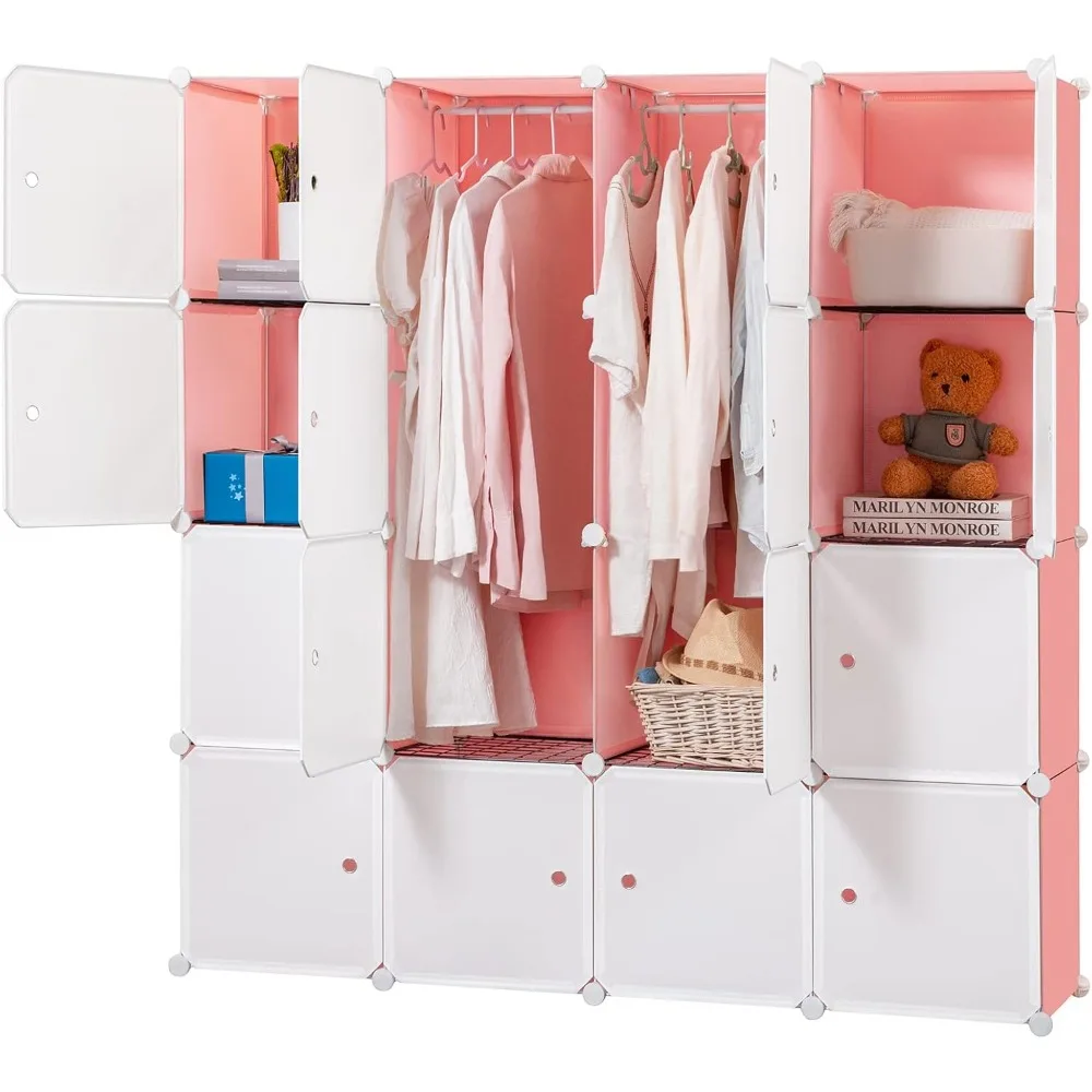 

Portable Wardrobe Closet for Hanging Clothes, Bedroom Armoire with Doors, Modular Clothing Cabinet for Space Saving