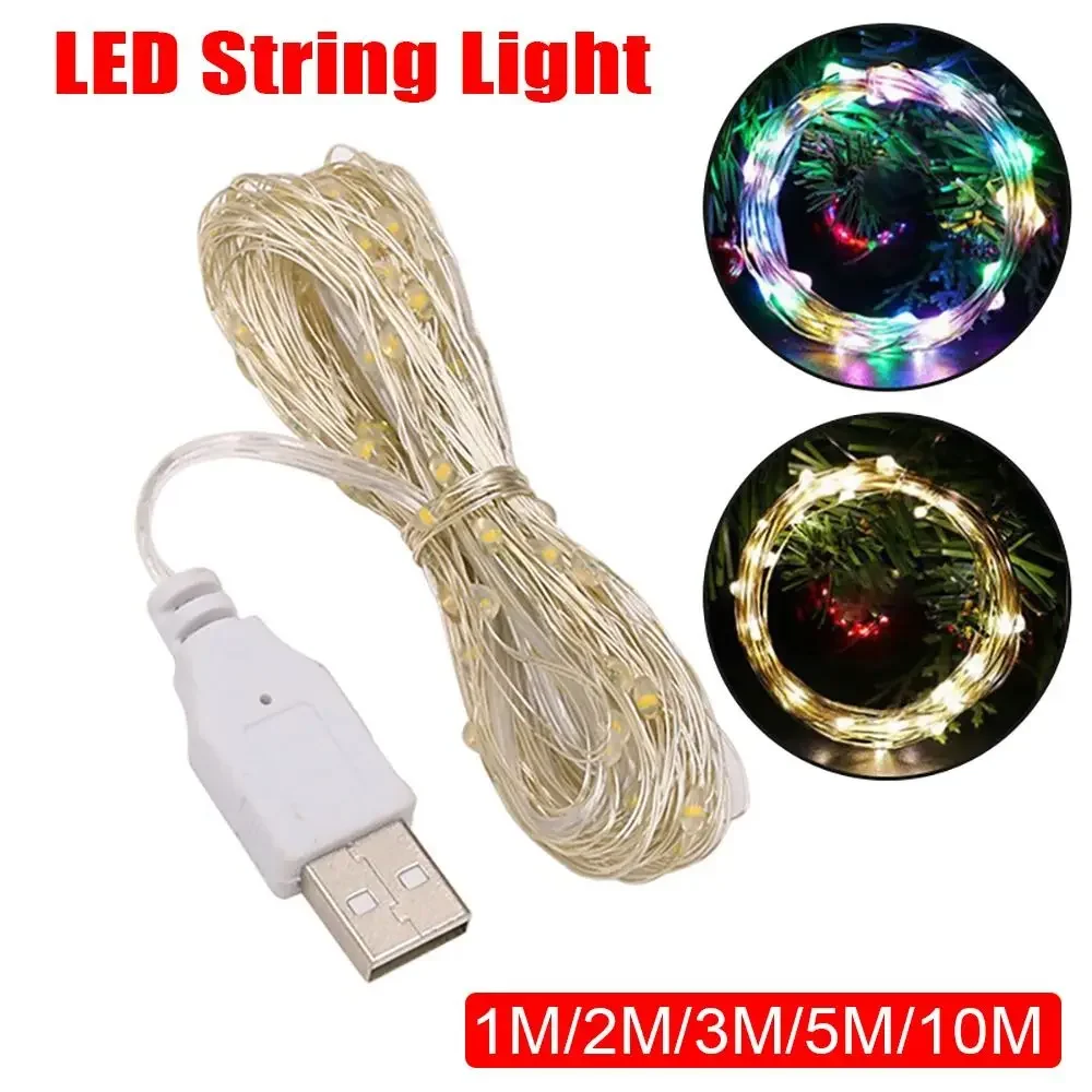 USB LED String Light 1/2/3/5/10M White Colorful Fairy Light 5V Copper Silver Wire Garland Light Christmas Wedding Party