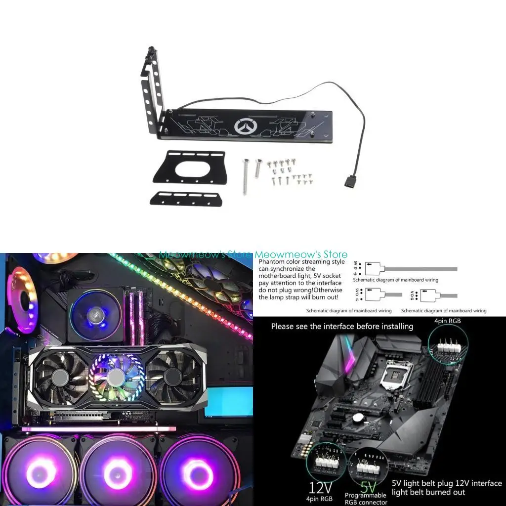 W91A PCI-E Riser Graphics Cards Vertically kickstand base Vertical GPU Bracket Holder with LED 5V 3pin RGB 12V RGB