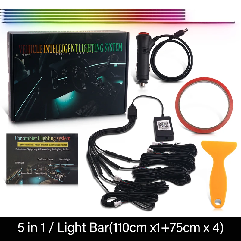 18 in 1 64 kleuren RGB Symfonie auto omgevingslicht interieur acryl gids LED-strip licht decoratie sfeerlamp door APP-bediening