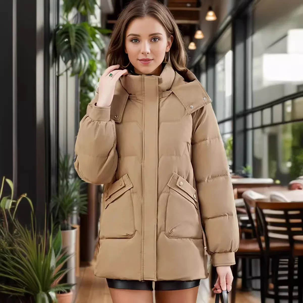 

2025 New Women's Winter Jacket Women's Thicken Warm Hooded Short Cotton Jacket Female Pure Color Parkas Coats For Women Jacket