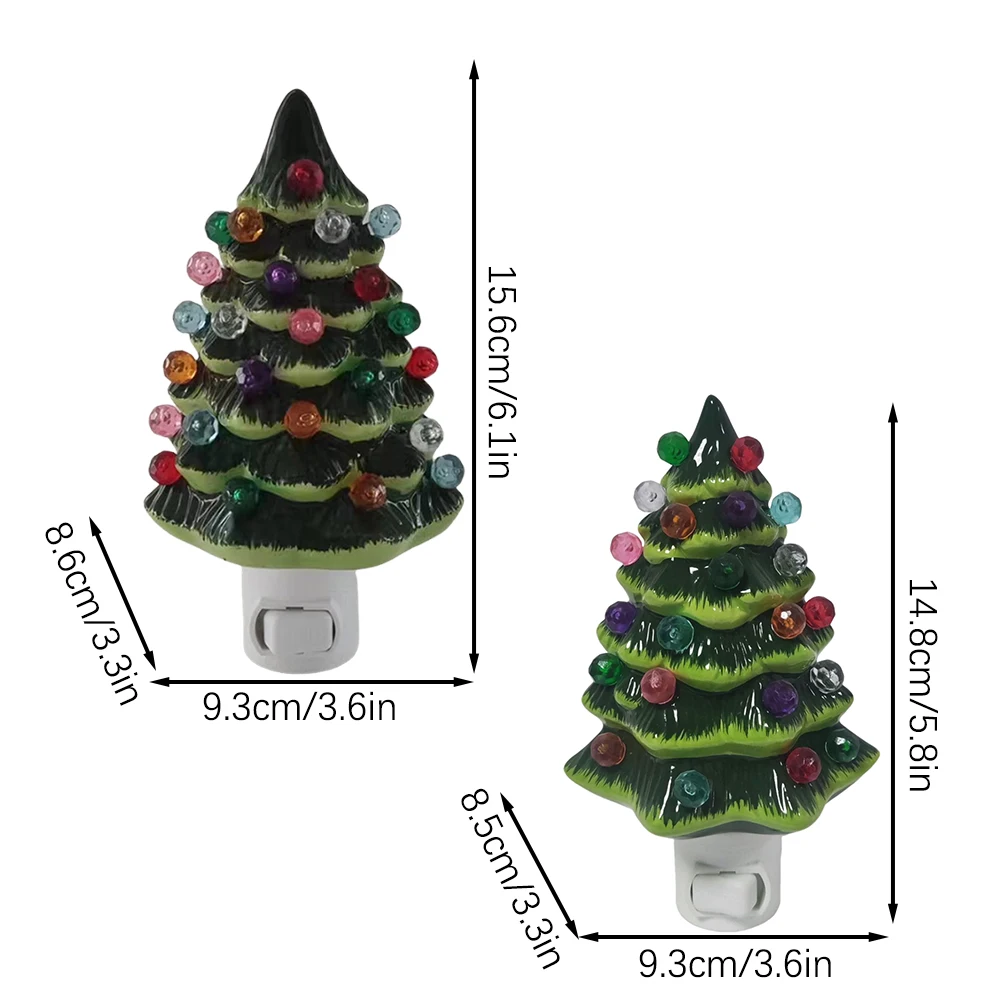 Ceramic Christmas Tree Night Light Vintage Green Christmas Tree Wall Plug in Night Light Hand Painted eramic Nightlight US Plug