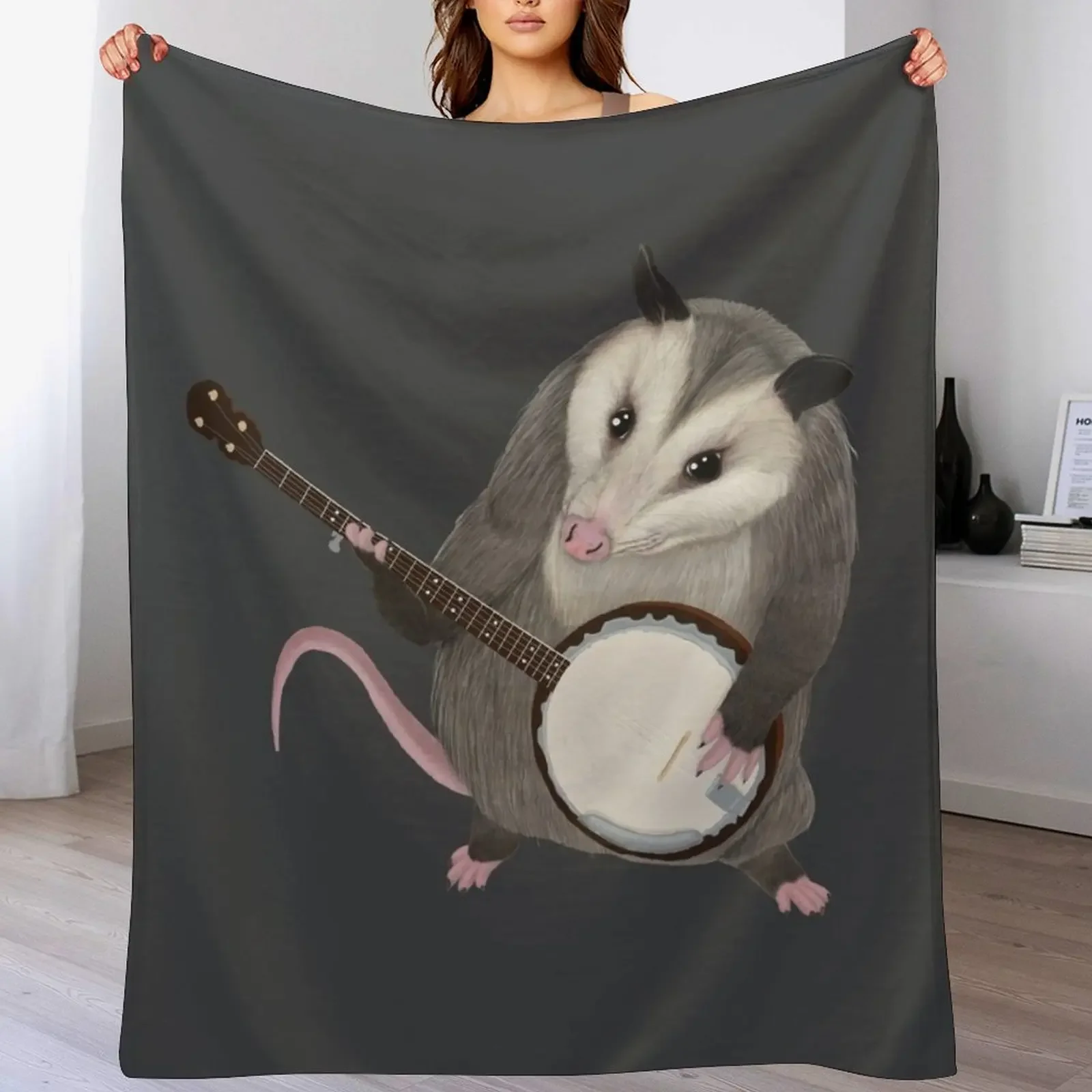 

Opossum playing the banjo - possum Throw Blanket Ultra Plush Cozy Blanket for Napping Sleeping