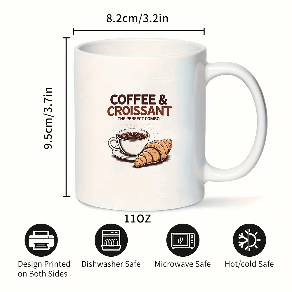 Tazza da caffè e croissant dipinta a mano da 11 once Tazza da colazione essenziale di Natale, regalo perfetto per la famiglia e l'ufficio