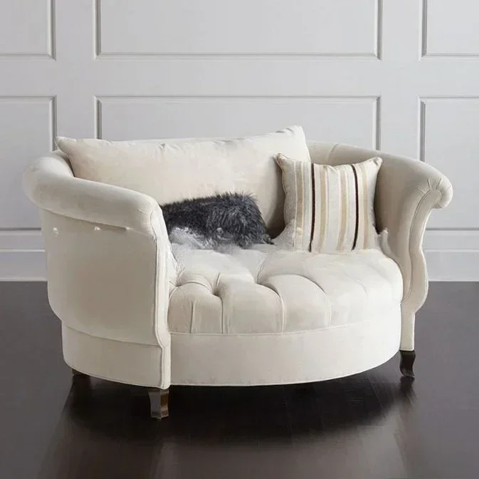 American soft bag single sofa, furniture fabric buckle round leisure cafe back
