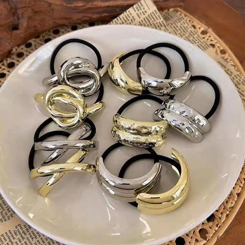 Geometrisches Metall-Haarseil für Frauen, vielseitig, hohe Elastizität, schadet dem Haar nicht, Haargummi, modische Mädchen-Scrunchies