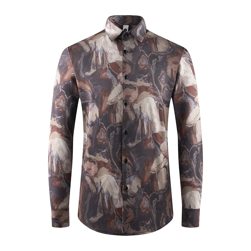 

High Quality Retro Printed Men's Shirt Long Sleeve Slim Casual Shirts Male Business Formal Dress Shirts Office Social Party Tops