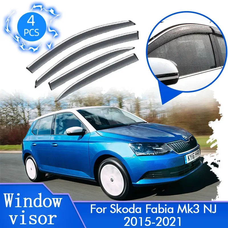 For Skoda Fabia Mk3 NJ 2015~2021 Door Rain Sun Window Visor Deflector Vent Awning Cover Trim Smoke Protector Car Accessories