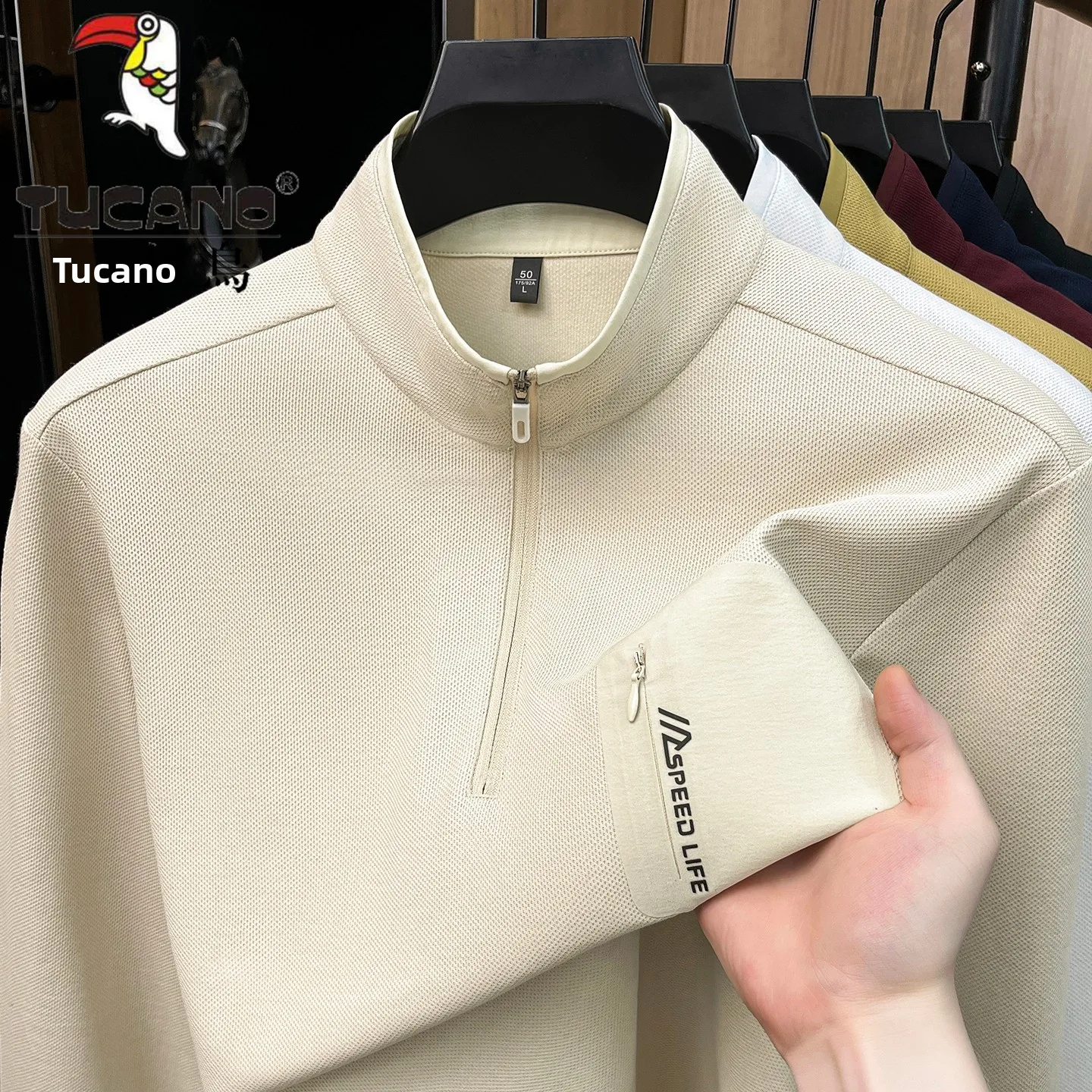 Moletom Masculino de Alta Qualidade com Zíper e Gola, Camiseta Casual de Manga Longa, Moda Outono para Homens de Meia-Idade e...