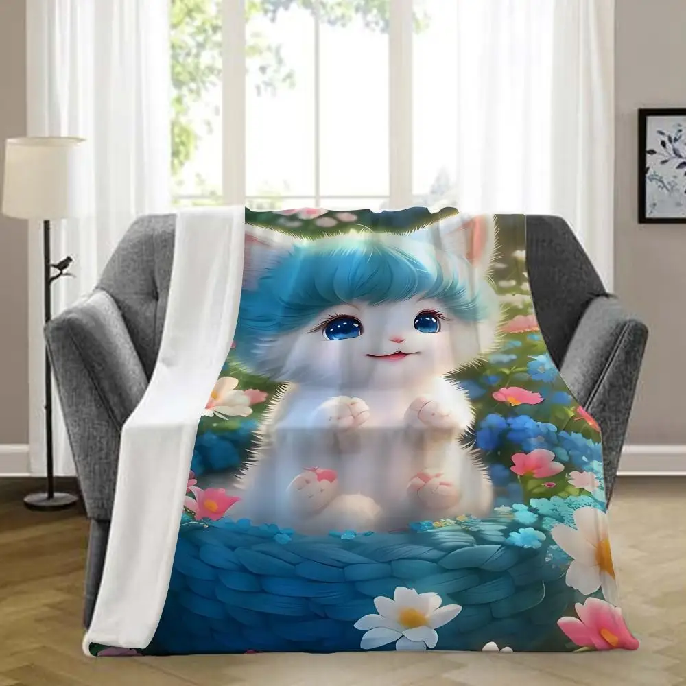 

Cute little cat Throw Blanket Aesthetic Art Flannel Blanket Portable Home Travel Camping Sofa Picnic Thickening Flannel Blanket