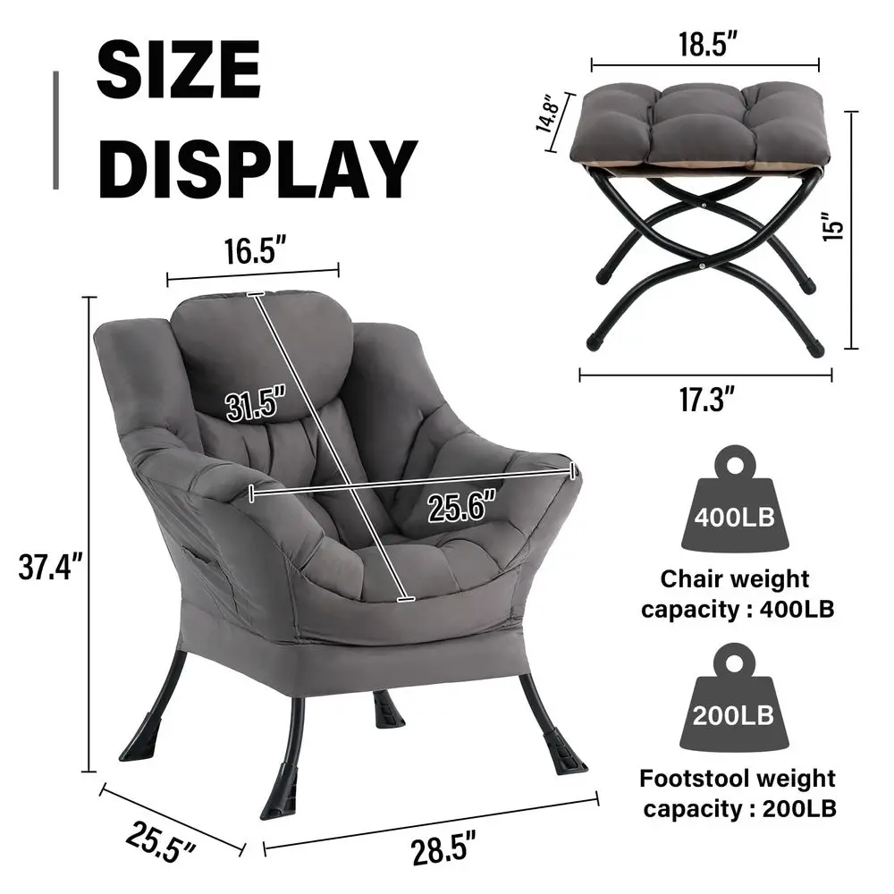 

Chair with Ottoman, Modern Accent Chair Contemporary Sofa Chair with Armrests, Reading Chair and Folding Footstool Set for Livi