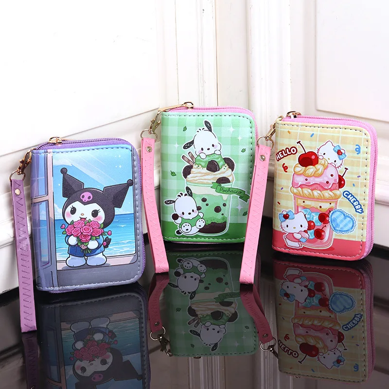 Bonito dos desenhos animados hellos kittys kuromis bolsa com slot para cartão grande capacidade multi-cartão moeda bolsa feminina presente das crianças